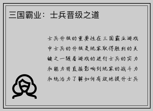 三国霸业：士兵晋级之道